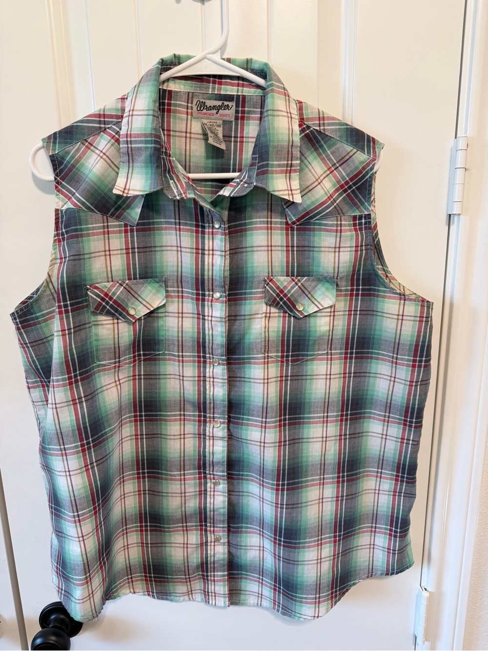 Wrangler XXL Sleeveless Plaid Pearl Snap Western Cowgirl Shirt